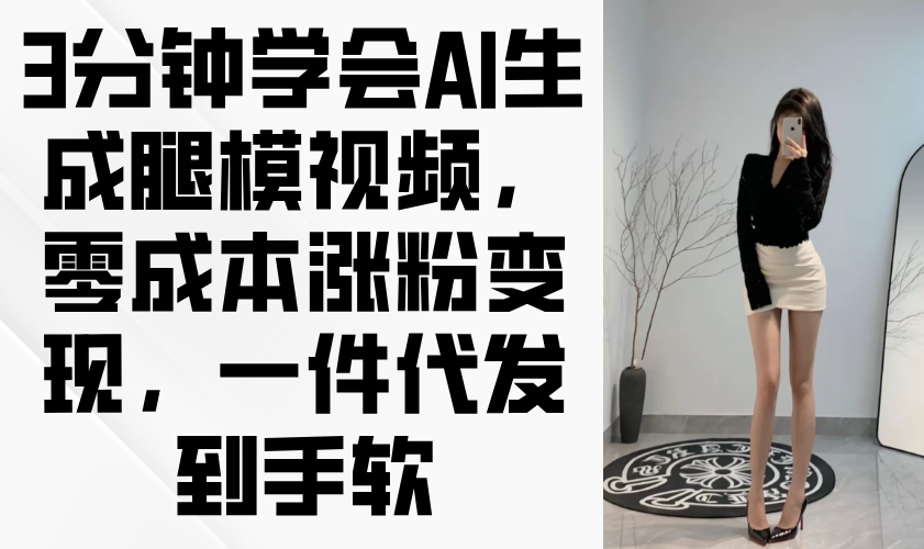 （14537期）3分钟学会AI生成腿模视频，零成本涨粉变现，一件代发到手软-柚子网创